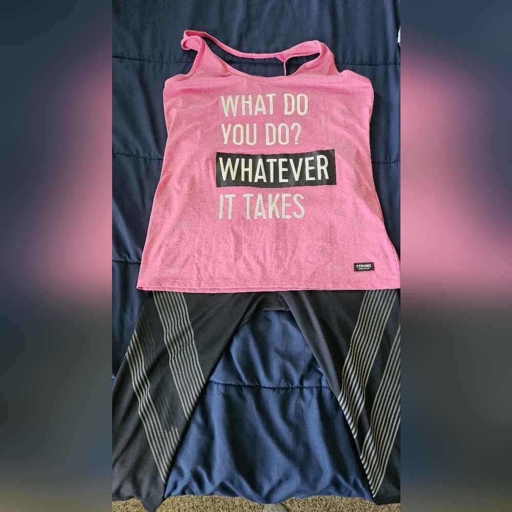 Strong By Zumba Fitness Pink Top With Black Capri Leggings